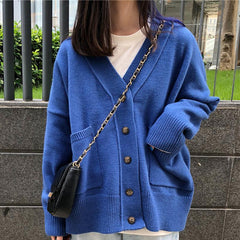 Casual Colorful Pockets Loose Knit Soft Cardigan