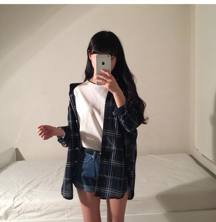 Casual Plaid Loose Long Sleeve Pocket Shirt