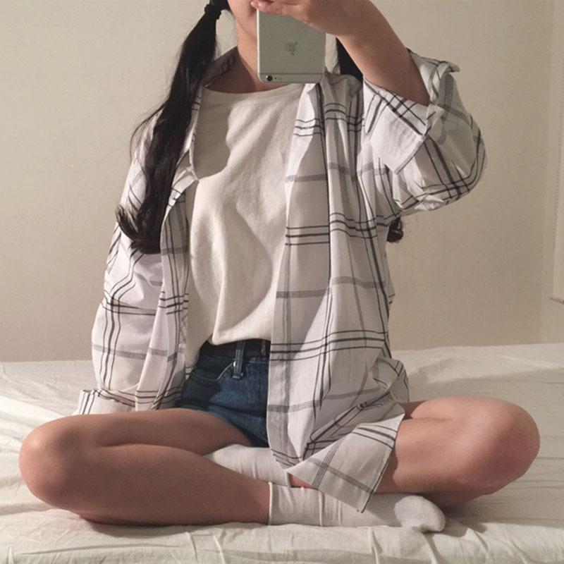 Casual Plaid Loose Long Sleeve Pocket Shirt