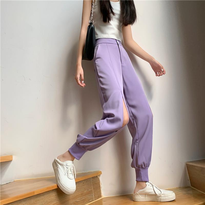 Casual Summer Ankle Cuff Open Knees Solid Colors Pants