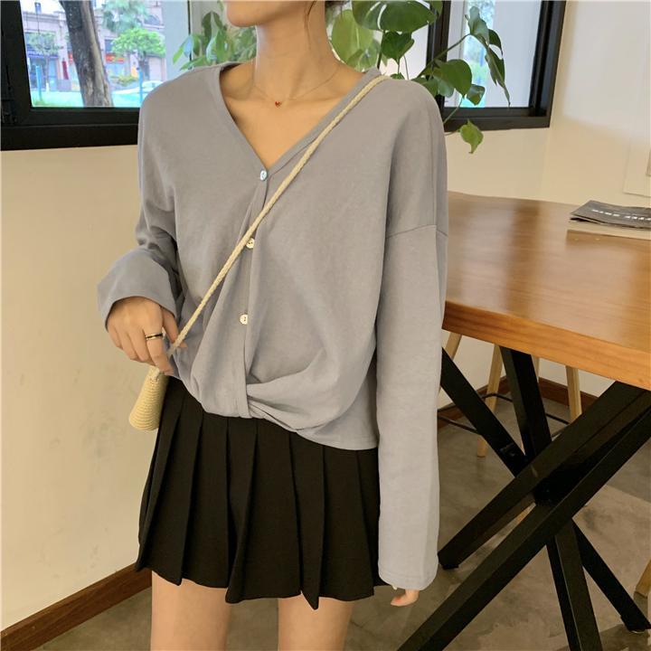 Casual V-Neck Solid Colors Chiffon Thin Blouse