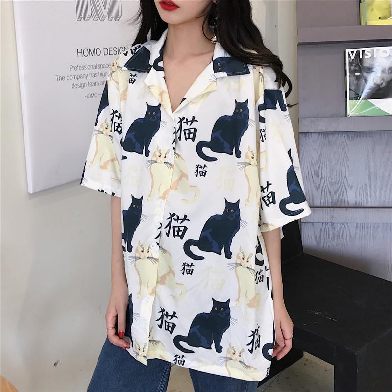 Cats Pattern Summer Short Sleeve Blouse