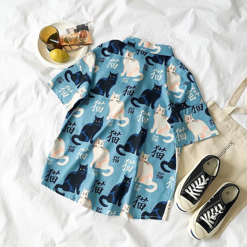 Cats Pattern Summer Short Sleeve Blouse