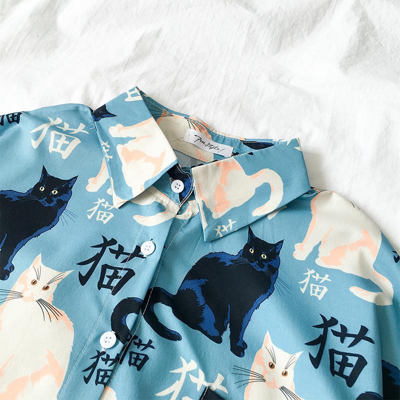 Cats Pattern Summer Short Sleeve Blouse