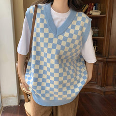 Checker Plaid Pattern Vintage Style Sweater Vest