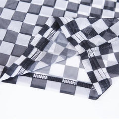 Checker Racer Grid Bw Transparent Gauze Long Sleeve Crop Top