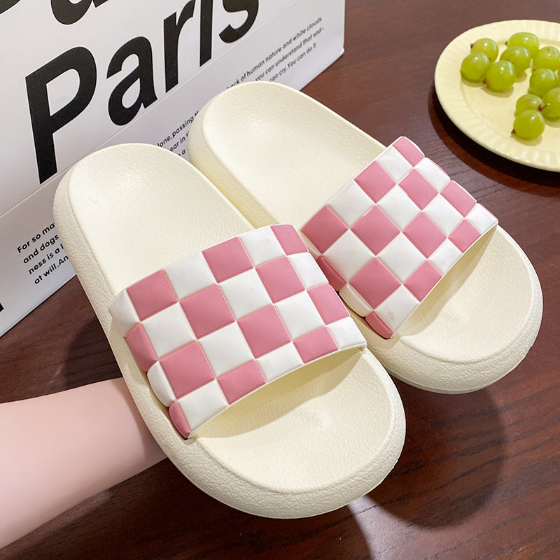 Checkered Aesthetic Rubber Thick Sole Slippers