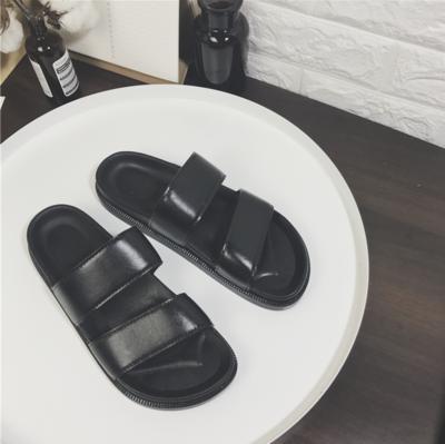 Checkered Black Pu Summer Flat Rubber Sandals