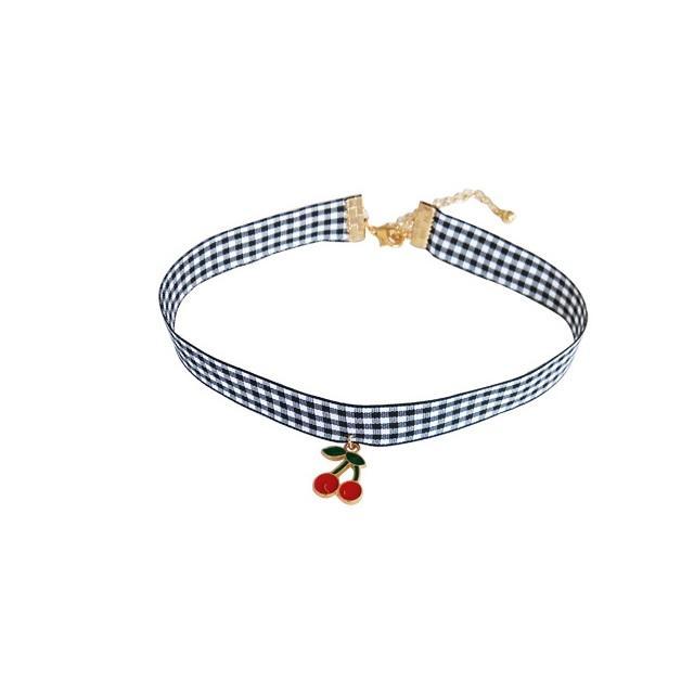 Cherry Plaid Tartan Choker Necklace