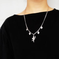 Cherub Hearts Silver Metallic Chain Necklace