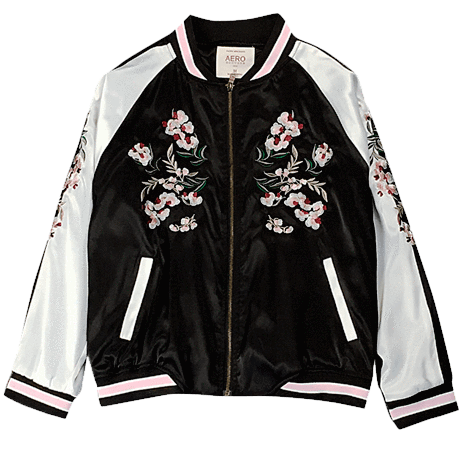 China Floral Embroidery Silk Bomber Jacket