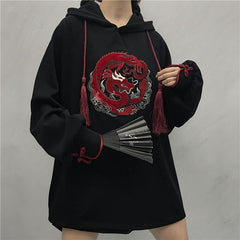 Chinese Dragon Embroidery Oversized Sweatshirt