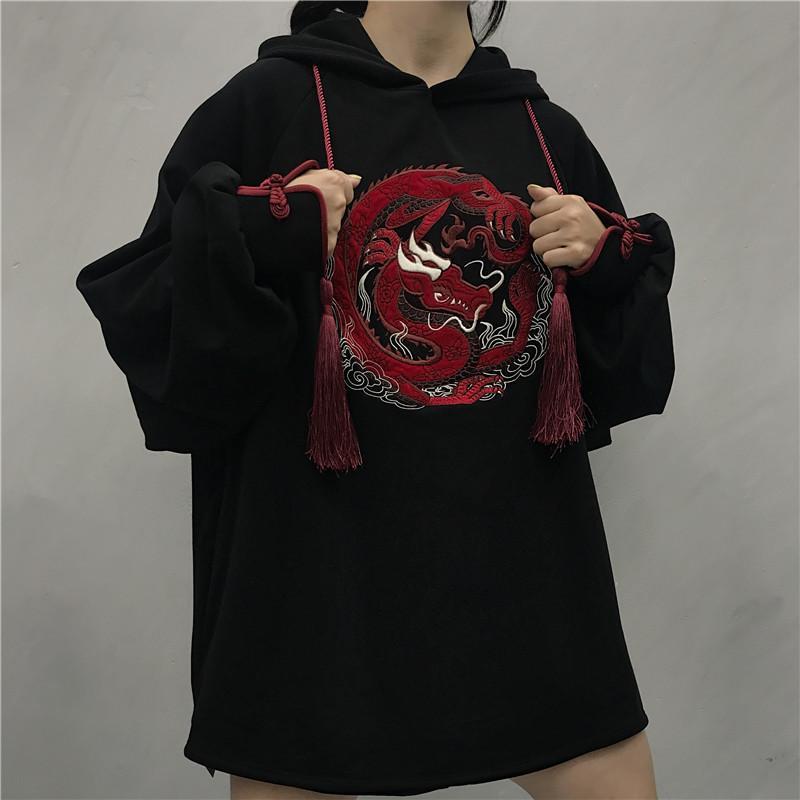 Chinese Dragon Embroidery Oversized Sweatshirt