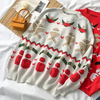 Christmas Pattern Red White Knit Holiday Sweater