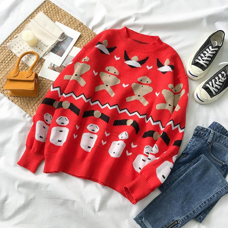 Christmas Pattern Red White Knit Holiday Sweater