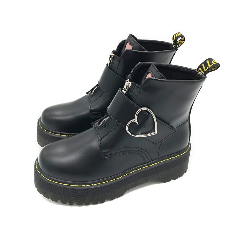 Classic Design Metal Heart Buckle Thick Sole Boots