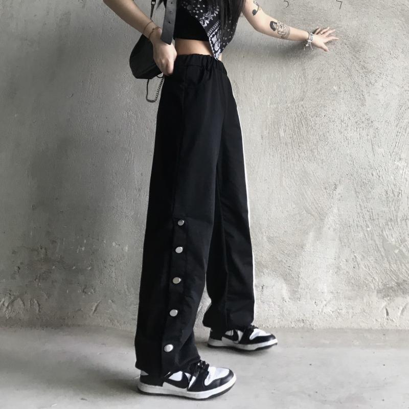 Color Block Black And White Side Buttons Pants