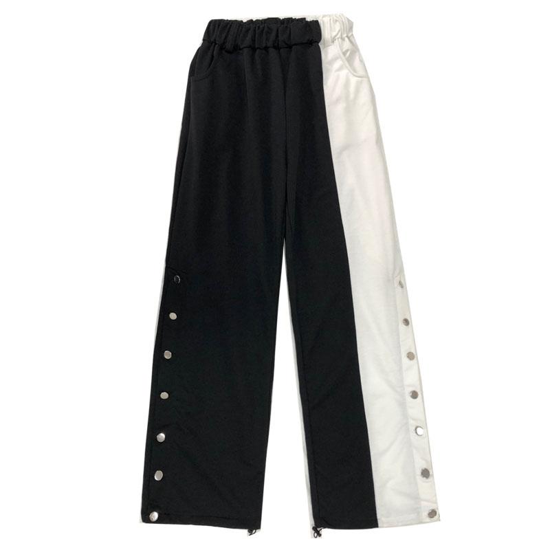 Color Block Black And White Side Buttons Pants