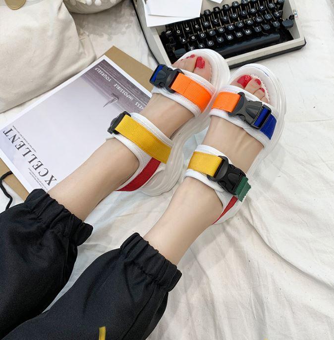 Colorful Buckle Straps White Platform Summer Sandals