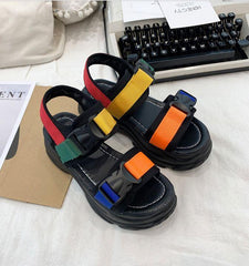 Colorful Buckle Straps White Platform Summer Sandals