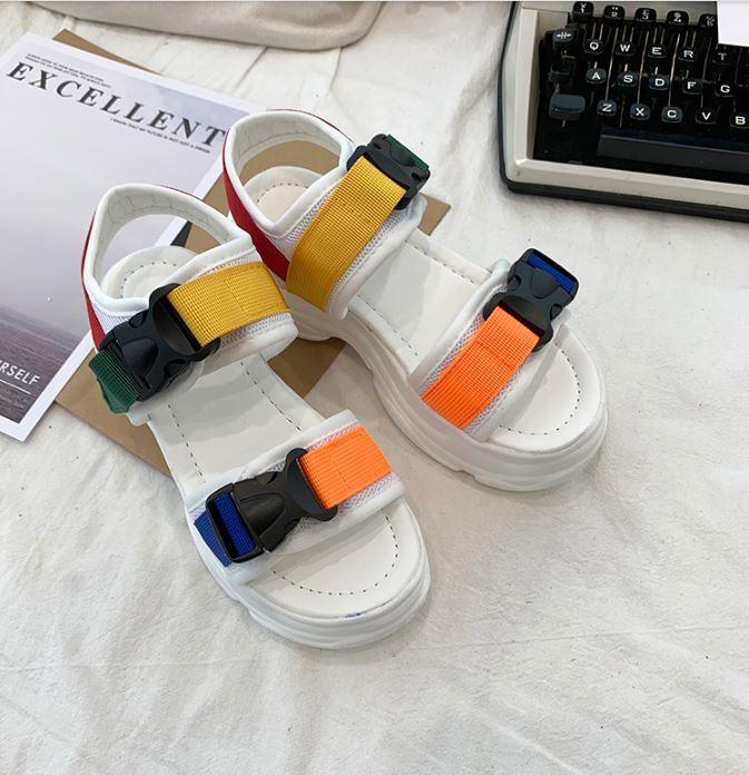 Colorful Buckle Straps White Platform Summer Sandals