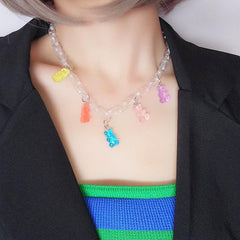 Colorful Jelly Candy Bear Transparent Acrylic Chain Necklace