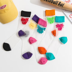 Colorful Shut Up Letters Embroidery Thin Mesh Socks