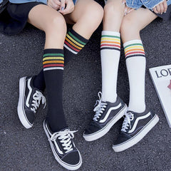 Colorful Stripes Teenage Fashion Ribbed High Socks