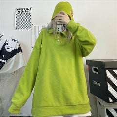 Comfy Ulzzang Fleece Polo Collar Loose Sweatshirt