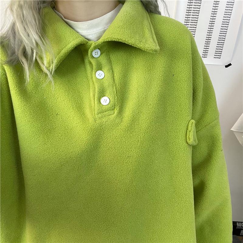 Comfy Ulzzang Fleece Polo Collar Loose Sweatshirt