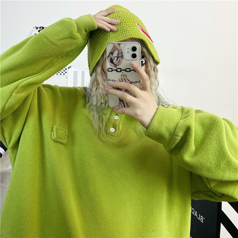 Comfy Ulzzang Fleece Polo Collar Loose Sweatshirt