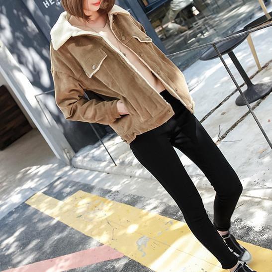 Sale Corduroy Collar Outwear Jacket Natural Colors