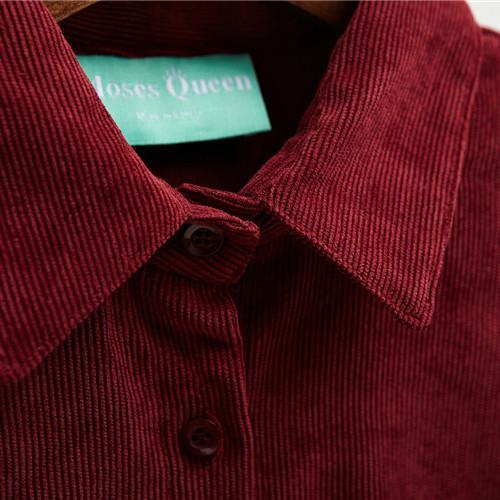 Corduroy Plant Embroidery Long Collar Shirt