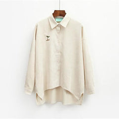 Corduroy Plant Embroidery Long Collar Shirt