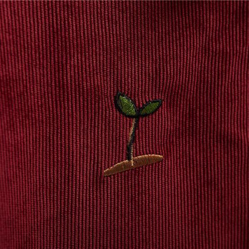 Corduroy Plant Embroidery Long Collar Shirt