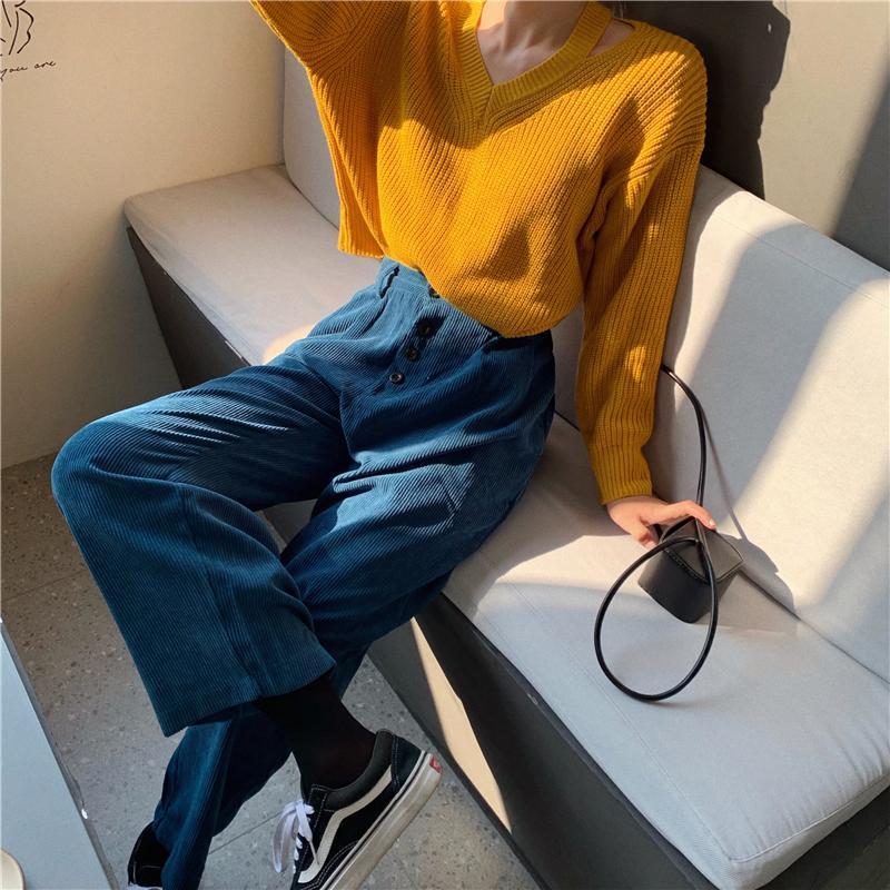 Corduroy Vintage High Waist Oversized Wide Leg Pants