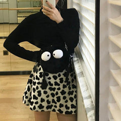 Cow Print Soft Plush High Waist Mini Skirt