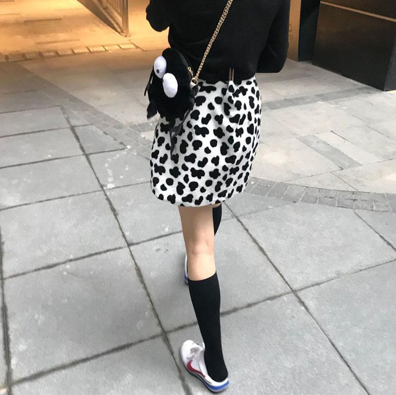 Cow Print Soft Plush High Waist Mini Skirt