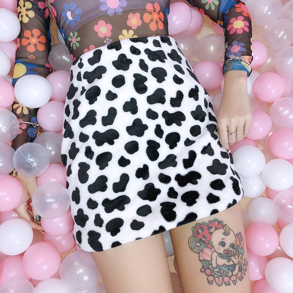 Cow Print Soft Plush High Waist Mini Skirt