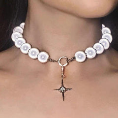 Cross Pendant E Girl Aesthetic Pearl Chain Choker