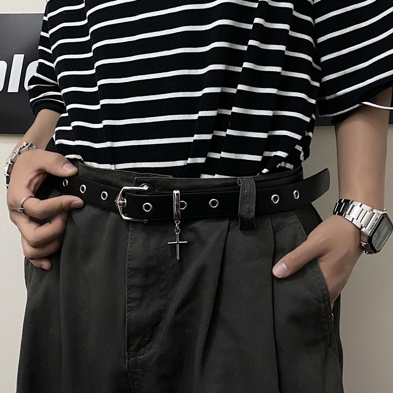 Cross Pendant Grunge Outfit Metal Holes Black Belt