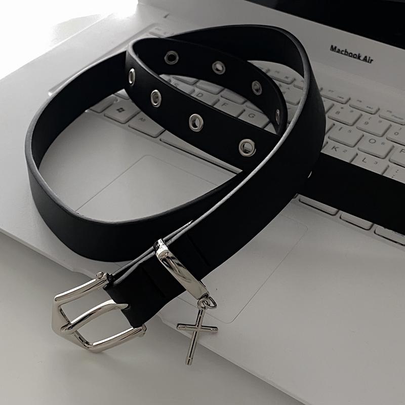 Cross Pendant Grunge Outfit Metal Holes Black Belt