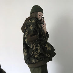 Curly Green Military Color Oversize Outwear Jacket