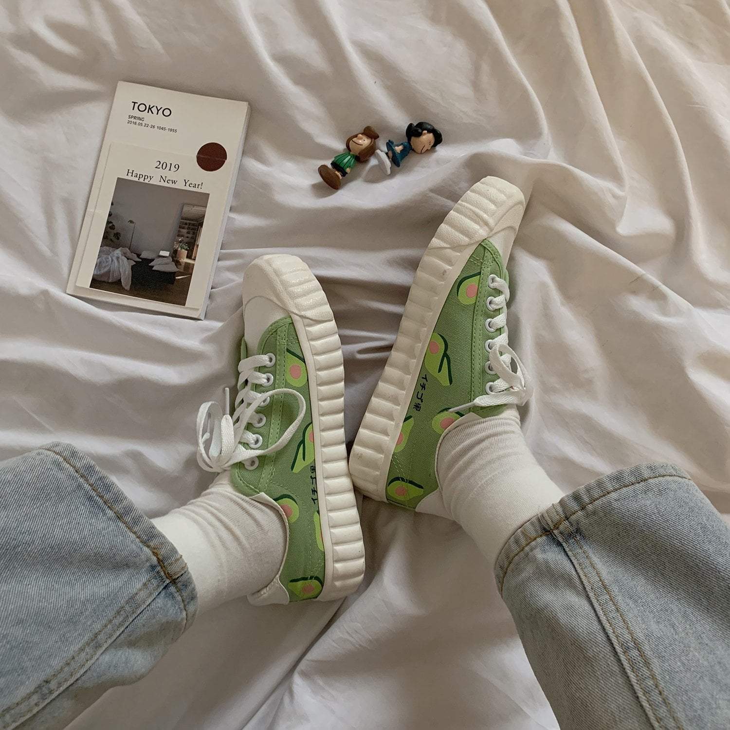 Cute Avocado Green Print Flat Platform Sneakers