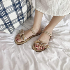 Cute Bow Wooden Flat Summer Sandals