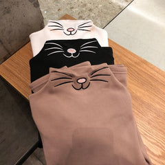 Cute Cat Face Collar Black White Beige Blouse