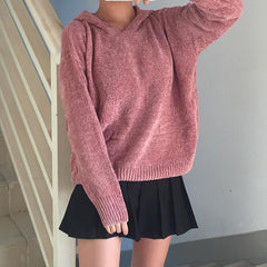 Cute Chenille Long Sleeve Oversized Hooded Sweater