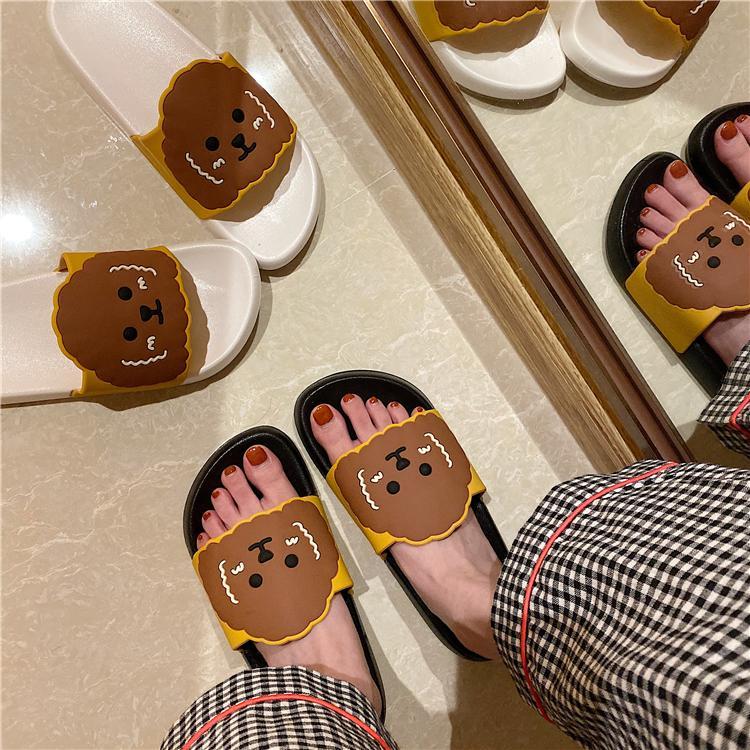 Cute Dog Rubber Flat Black White Slipper Sandals