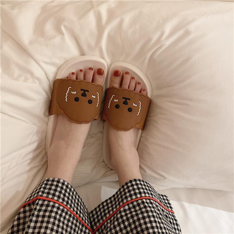 Cute Dog Rubber Flat Black White Slipper Sandals