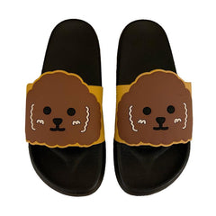 Cute Dog Rubber Flat Black White Slipper Sandals